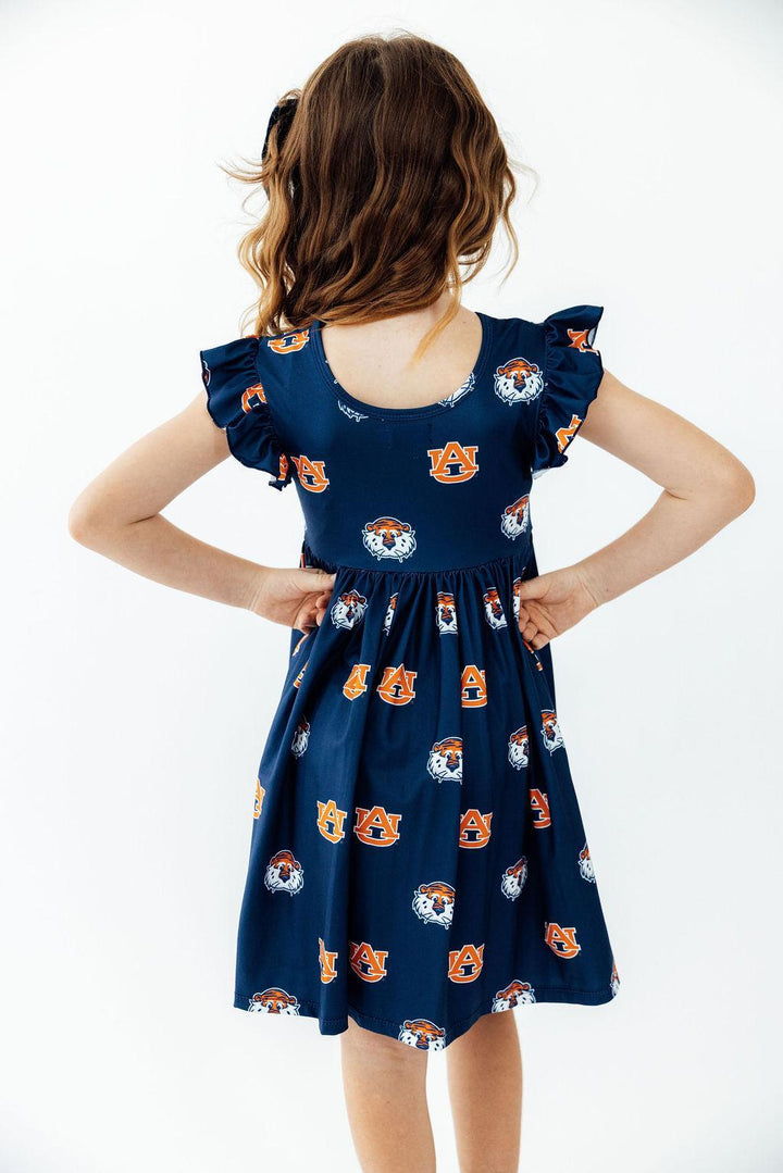 Auburn Blue Aubie Flutter Twirl Dress-Mila & Rose ®