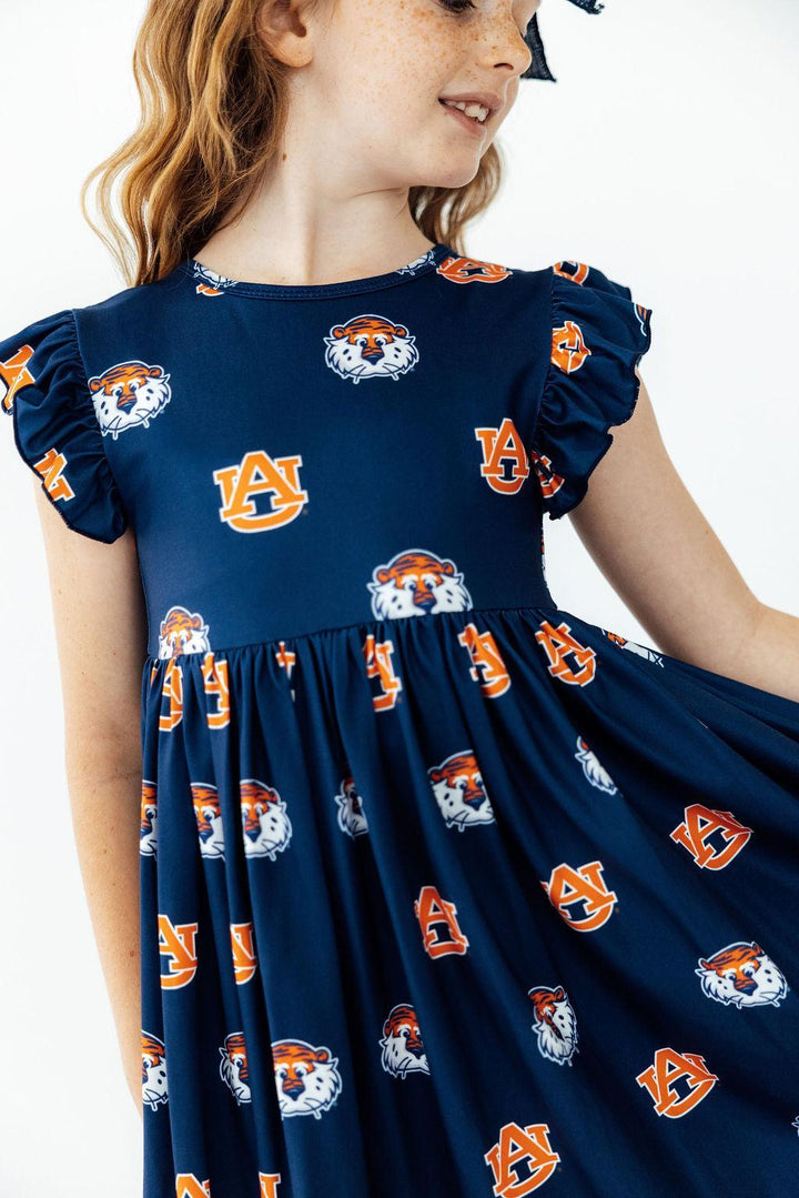 Auburn Blue Aubie Flutter Twirl Dress-Mila & Rose ®