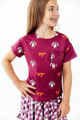 Virginia Tech Maroon Hokie Ruffle Pocket Tee-Mila & Rose ®