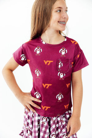 Virginia Tech Maroon Hokie Ruffle Pocket Tee-Mila & Rose ®