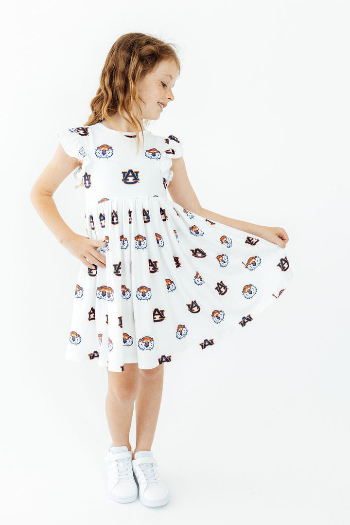 Auburn White Aubie Flutter Twirl Dress-Mila & Rose ®