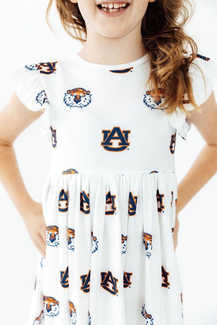 Auburn White Aubie Flutter Twirl Dress-Mila & Rose ®