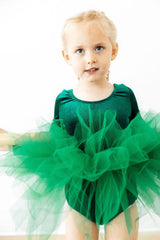 Hunter Green Velvet L/S Tutu Leotard-Mila & Rose ®