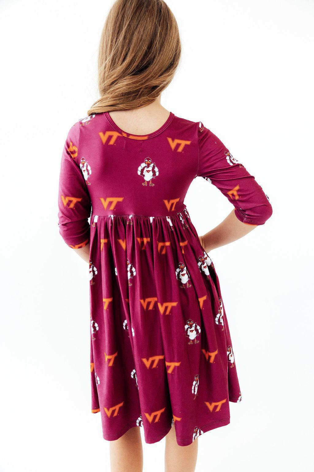 Virginia Tech Maroon Hokie 3/4 Sleeve Pocket Twirl Dress-Mila & Rose ®