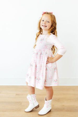 Big Sister Floral 3/4 Sleeve Pocket Twirl Dress-Mila & Rose ®