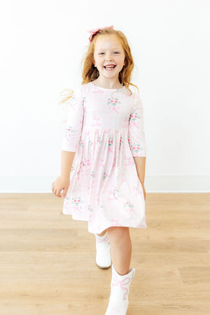 Big Sister Floral 3/4 Sleeve Pocket Twirl Dress-Mila & Rose ®