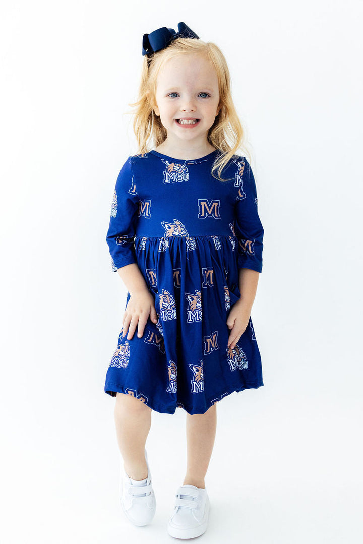 Montana State University Blue Bobcat 3/4 Sleeve Pocket Twirl Dress-Mila & Rose ®