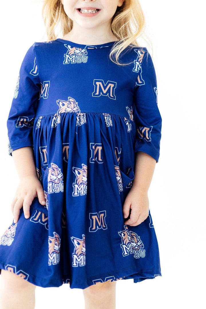 Montana State University Blue Bobcat 3/4 Sleeve Pocket Twirl Dress-Mila & Rose ®