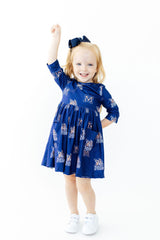 Montana State University Blue Bobcat 3/4 Sleeve Pocket Twirl Dress-Mila & Rose ®