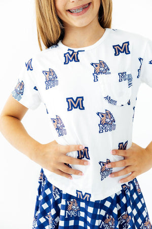 Montana State University White Bobcat Ruffle Pocket Tee