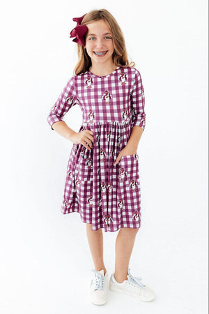 Virginia Tech Plaid Hokie 3/4 Sleeve Pocket Twirl Dress-Mila & Rose ®