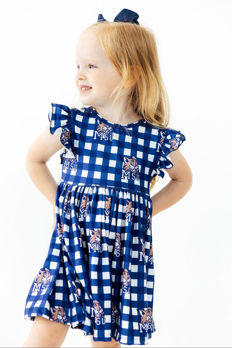 Montana State University Plaid Bobcat Flutter Twirl Dress-Mila & Rose ®