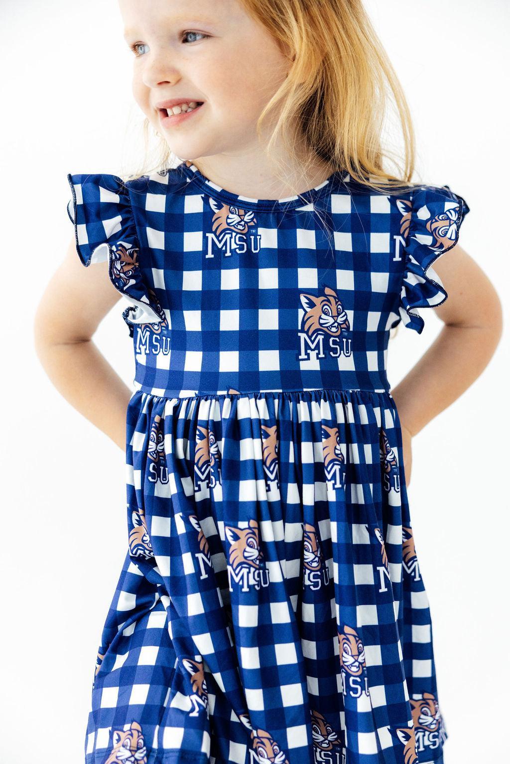 Montana State University Plaid Bobcat Flutter Twirl Dress