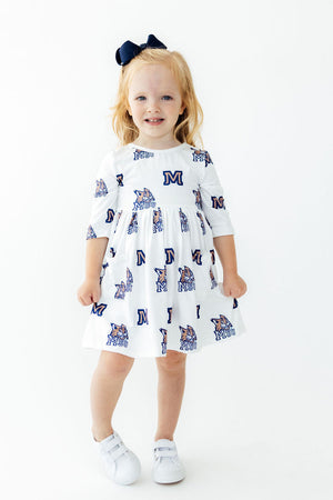 Montana State University White Bobcat 3/4 Sleeve Pocket Twirl Dress