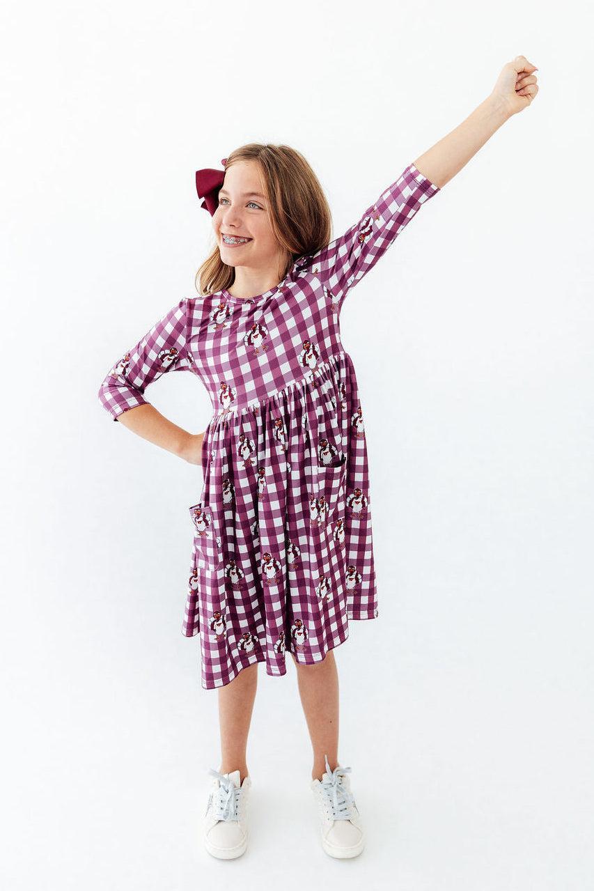 Virginia Tech Plaid Hokie 3/4 Sleeve Pocket Twirl Dress-Mila & Rose ®