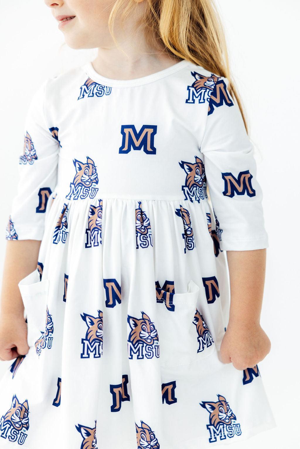 Montana State University White Bobcat 3/4 Sleeve Pocket Twirl Dress
