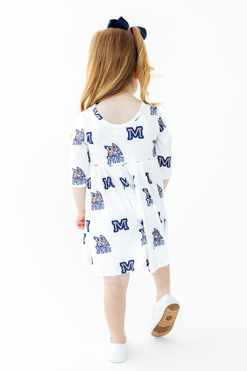Montana State University White Bobcat 3/4 Sleeve Pocket Twirl Dress