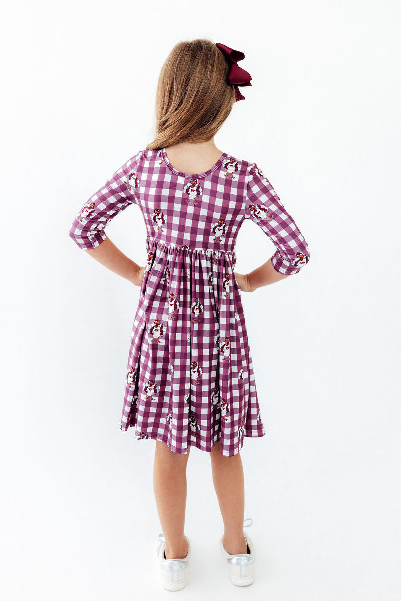 Virginia Tech Plaid Hokie 3/4 Sleeve Pocket Twirl Dress-Mila & Rose ®