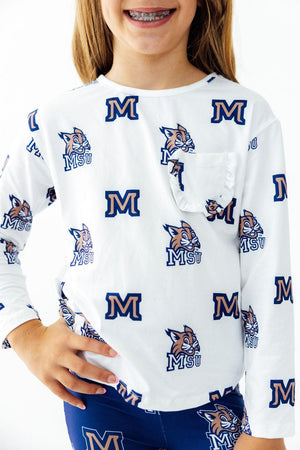 Montana State University White Bobcat L/S Ruffle Pocket Tee