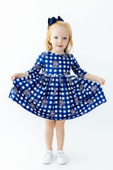 Montana State University Plaid Bobcat 3/4 Sleeve Pocket Twirl Dress-Mila & Rose ®