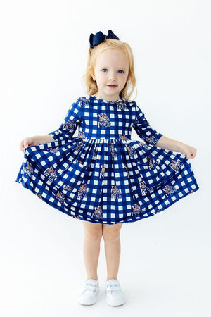 Montana State University Plaid Bobcat 3/4 Sleeve Pocket Twirl Dress