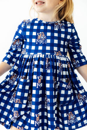 Montana State University Plaid Bobcat 3/4 Sleeve Pocket Twirl Dress