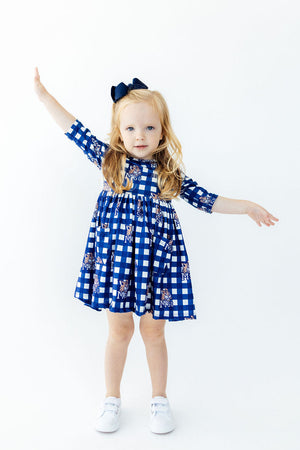 Montana State University Plaid Bobcat 3/4 Sleeve Pocket Twirl Dress