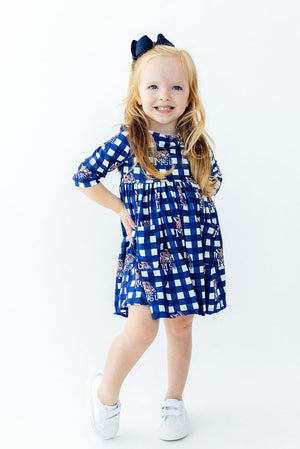 Montana State University Plaid Bobcat 3/4 Sleeve Pocket Twirl Dress