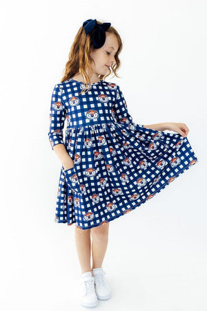 Auburn Plaid Aubie 3/4 Sleeve Pocket Twirl Dress-Mila & Rose ®