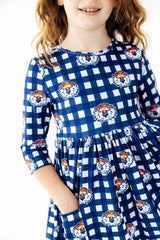Auburn Plaid Aubie 3/4 Sleeve Pocket Twirl Dress-Mila & Rose ®