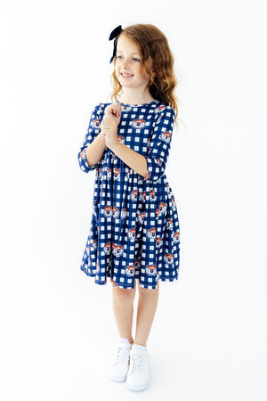 Auburn Plaid Aubie 3/4 Sleeve Pocket Twirl Dress-Mila & Rose ®