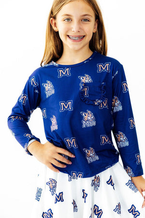 Montana State University Blue Bobcat L/S Ruffle Pocket Tee