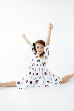 Auburn White Aubie 3/4 Sleeve Pocket Twirl Dress-Mila & Rose ®