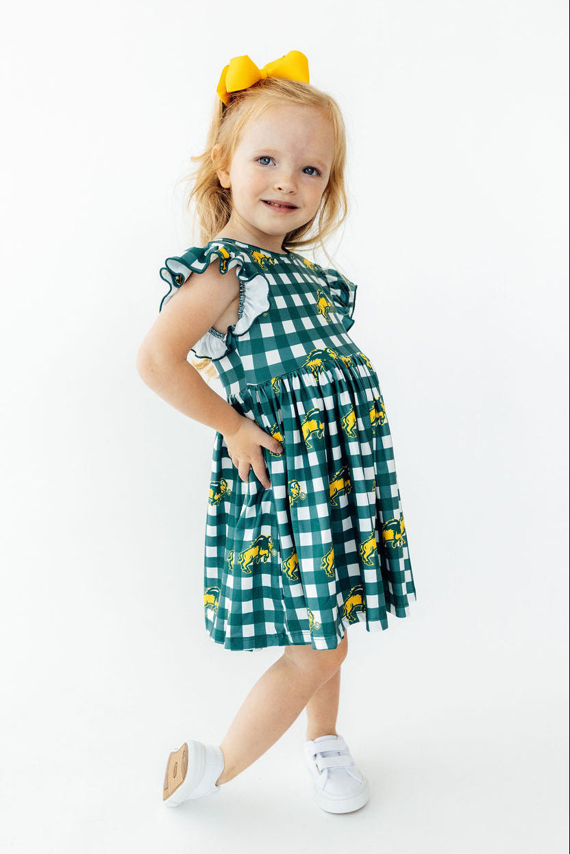 North Dakota State University Plaid Bison Flutter Twirl Dress