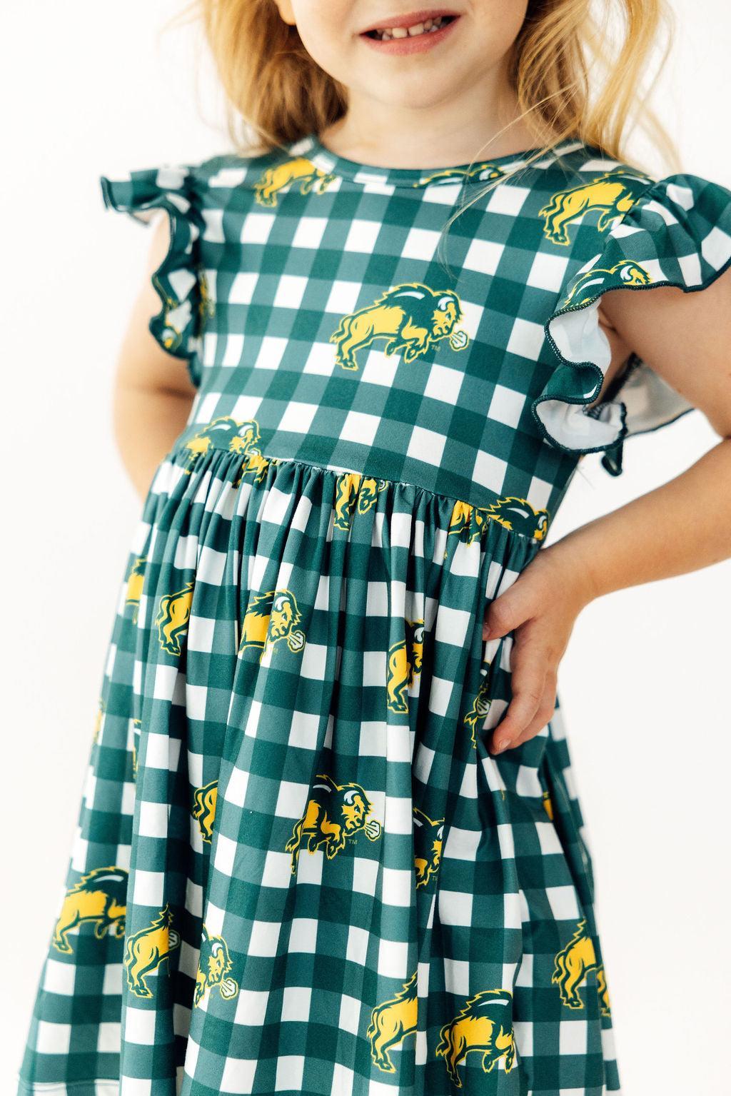 North Dakota State University Plaid Bison Flutter Twirl Dress