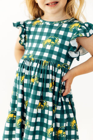 North Dakota State University Plaid Bison Flutter Twirl Dress