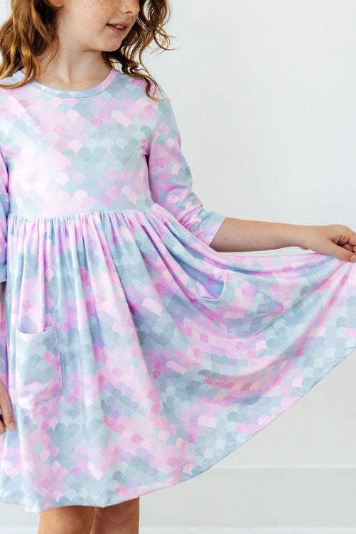 Mermaid Magic 3/4 Sleeve Pocket Twirl Dress-Mila & Rose ®