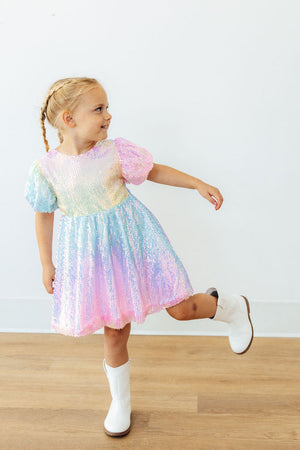 Ombre Puff Sleeve Sequin Dress-Mila & Rose ®