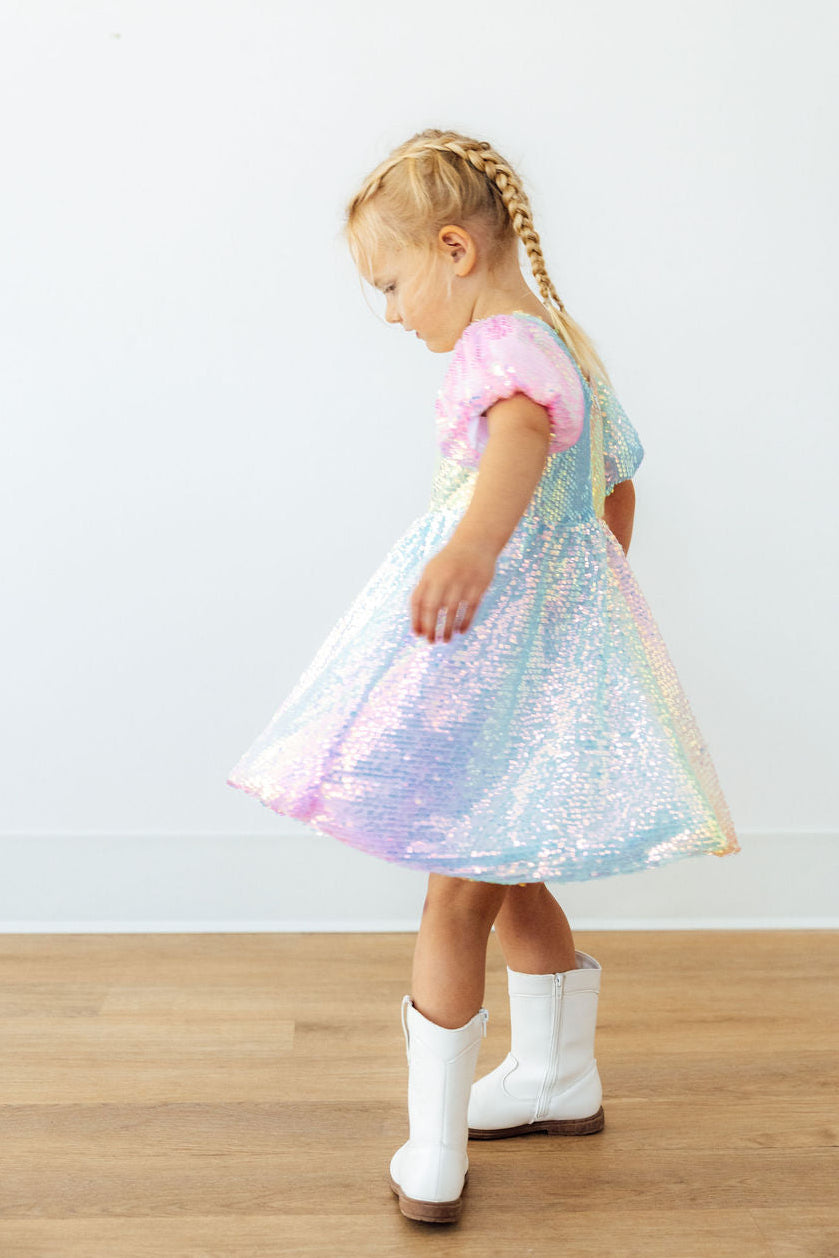 Ombre Puff Sleeve Sequin Dress-Mila & Rose ®