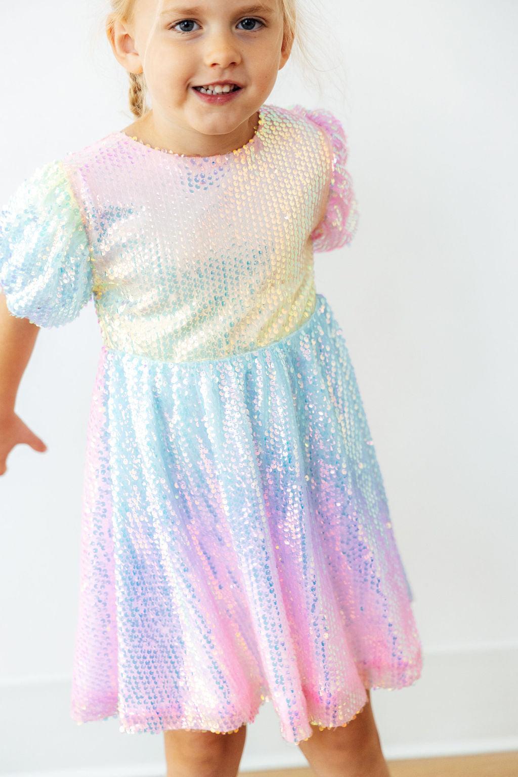 Ombre Puff Sleeve Sequin Dress-Mila & Rose ®