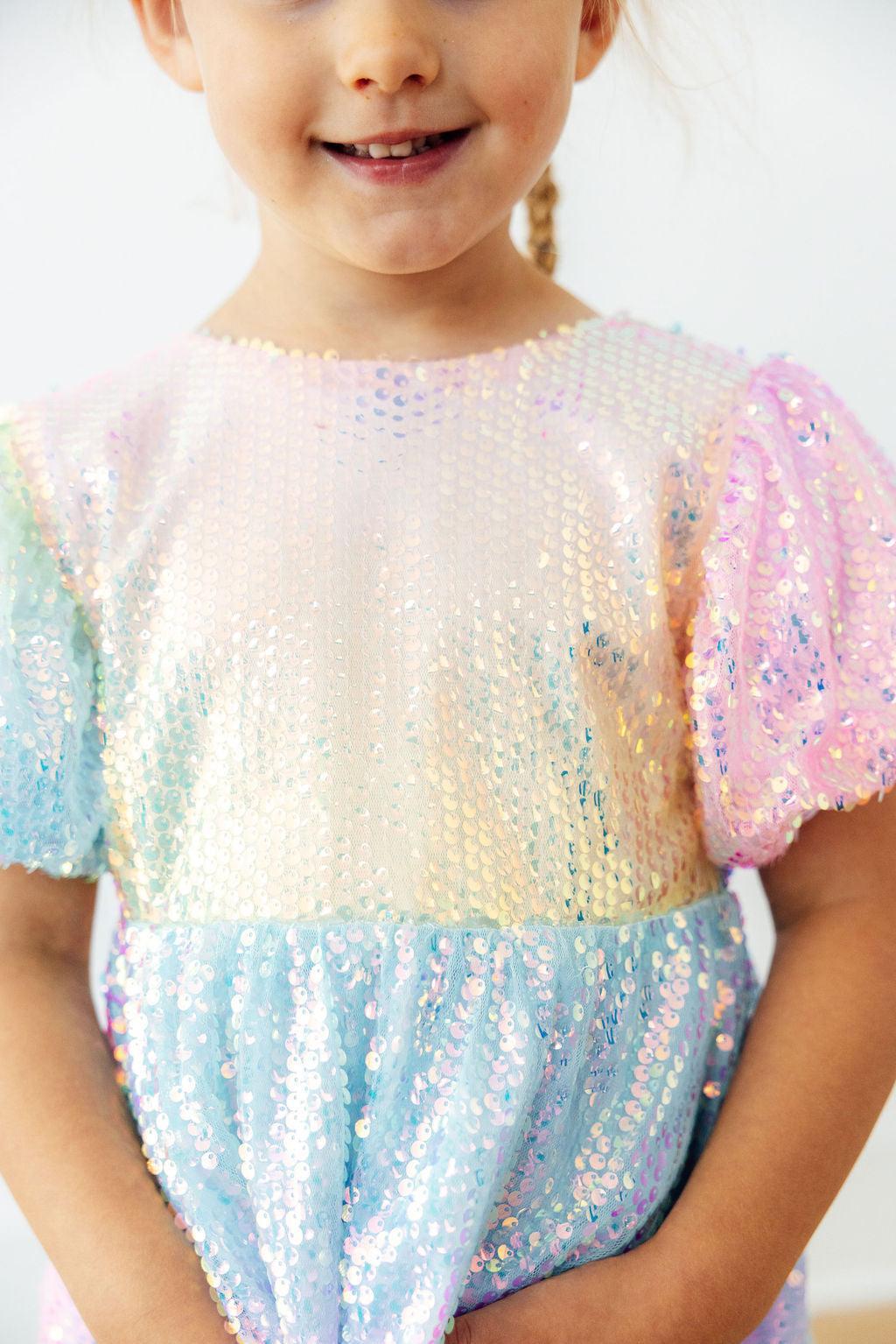 Ombre Puff Sleeve Sequin Dress-Mila & Rose ®