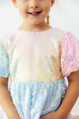 Ombre Puff Sleeve Sequin Dress-Mila & Rose ®
