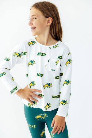 North Dakota State University White Bison L/S Ruffle Pocket Tee