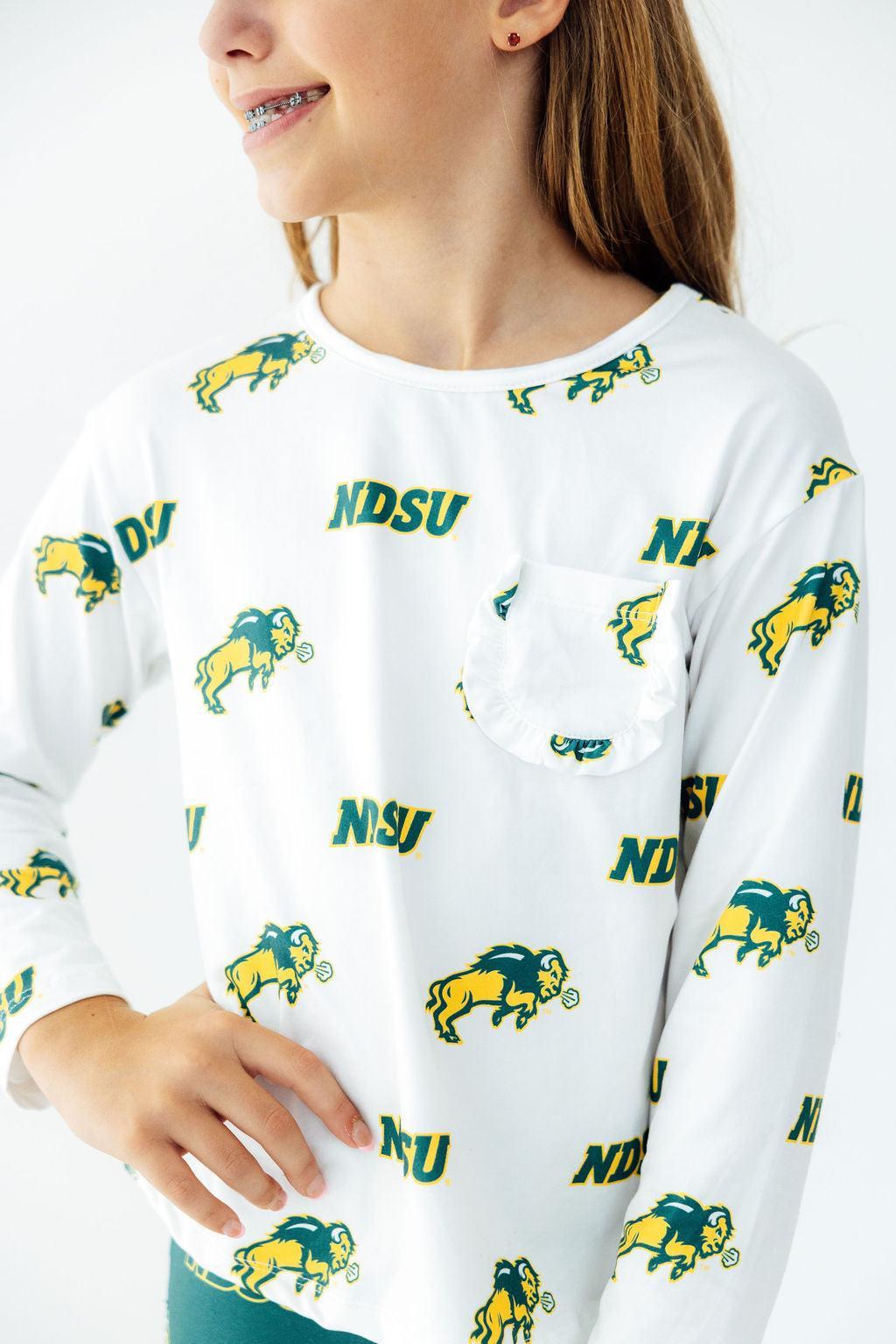North Dakota State University White Bison L/S Ruffle Pocket Tee