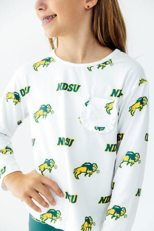 North Dakota State University White Bison L/S Ruffle Pocket Tee