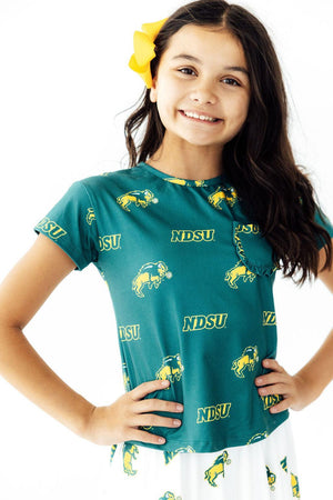 North Dakota State University Green Bison Ruffle Pocket Tee-Mila & Rose ®