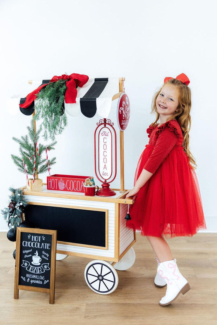 Red Shimmer 3/4 Sleeve Tutu Dress-Mila & Rose ®
