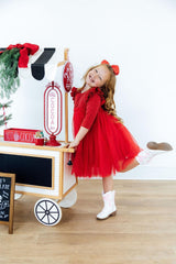 Red Shimmer 3/4 Sleeve Tutu Dress-Mila & Rose ®