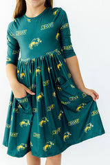 North Dakota State University Green Bison 3/4 Sleeve Pocket Twirl Dress-Mila & Rose ®