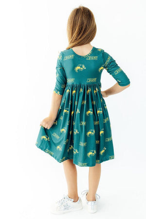 North Dakota State University Green Bison 3/4 Sleeve Pocket Twirl Dress